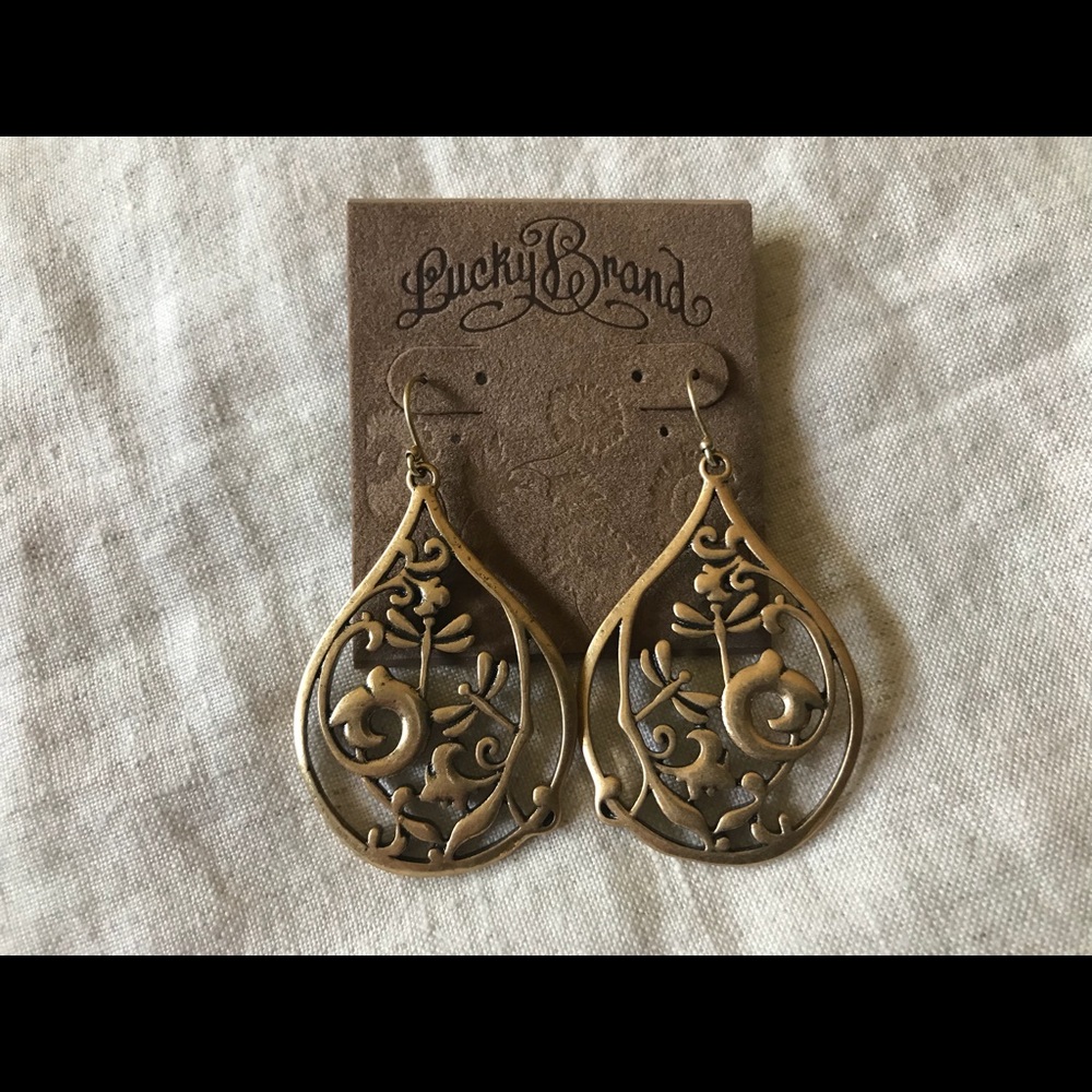 Lucky brand dragonfly scroll earrings brass metal